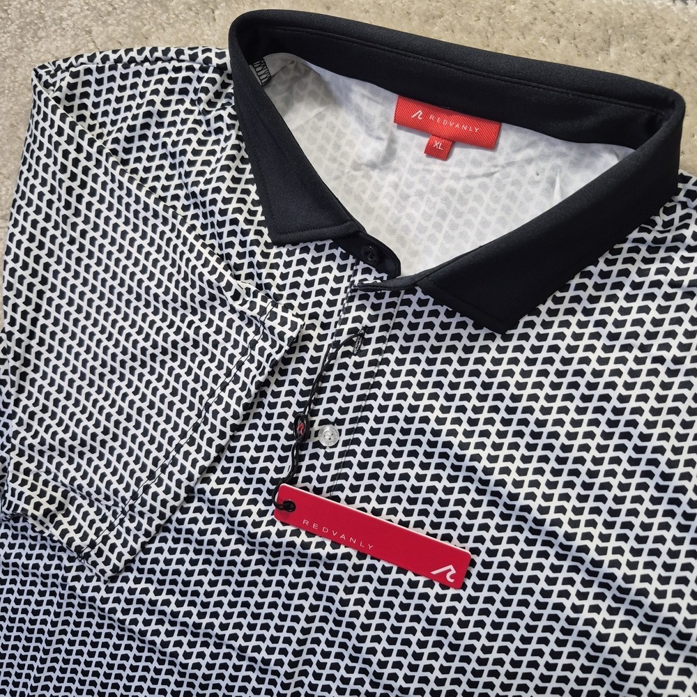 Redvanly Polo Shirt Mens XL Black Geometric Stretch Performance Golf Academia